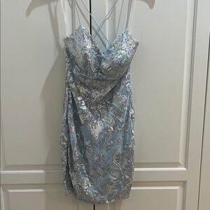B Darlin Sequin Dress in Silver and Blue